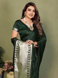 Green Color Satin Silk Fabric Ethnic Woven Lagdi Pallu Designer Saree