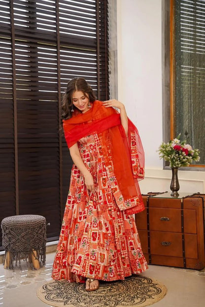 Festive gown collection with dupatta Red
