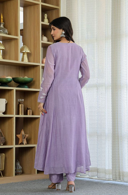 Lavender Color Chanderi Silk Fabric Designer Ethnic Readymade Kurta Set
