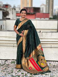 Green Color Soft Silk Fabric Woven Paithani Designer Cultural Rich Saree