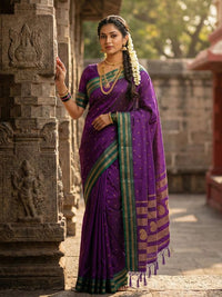 Purple Color Soft Silk Fabric Woven Jari Designer Ethnic Party Looks Saree