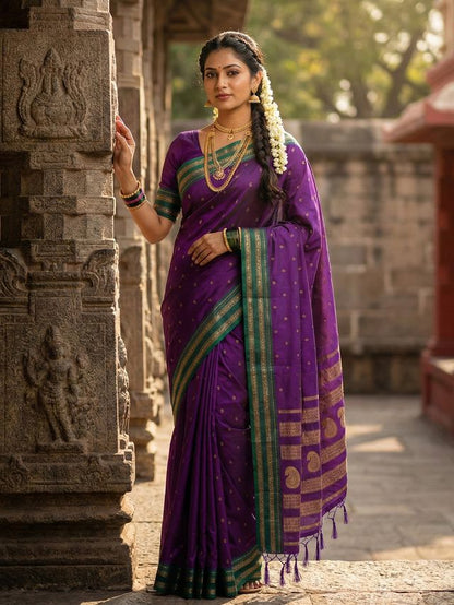 Purple Color Soft Silk Fabric Woven Jari Designer Ethnic Party Looks Saree