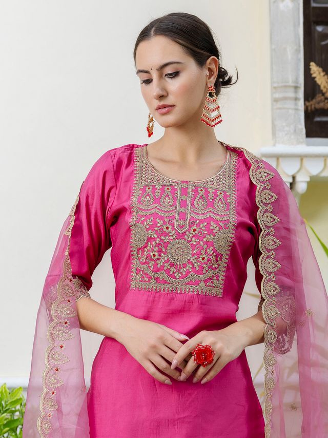 Pink Color Designer Embroidered Silk Blend Ethnic Festive Special Suit