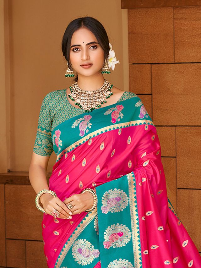 Dark Pink Color Ethnic Woven Designer Partywear Saree
