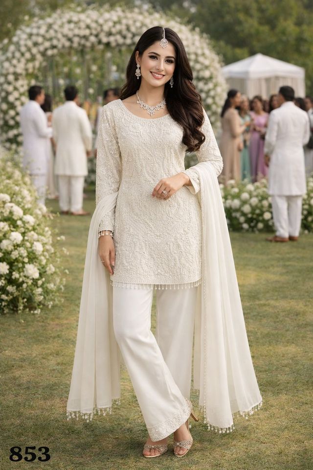 White Georgette Semi Stitched Suits