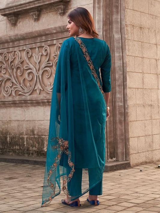 Rama Color Rayon Slub Fabric Beautiful Festive Wear Salwar Kameez