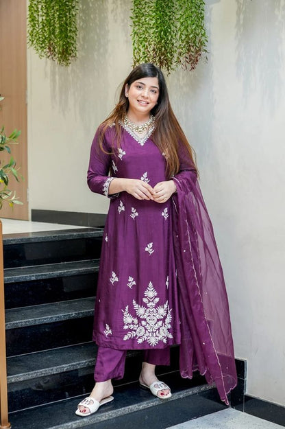Wine Color Beautiful Readymade Dress On Muslin Fabric For Graceful Girlie Looks