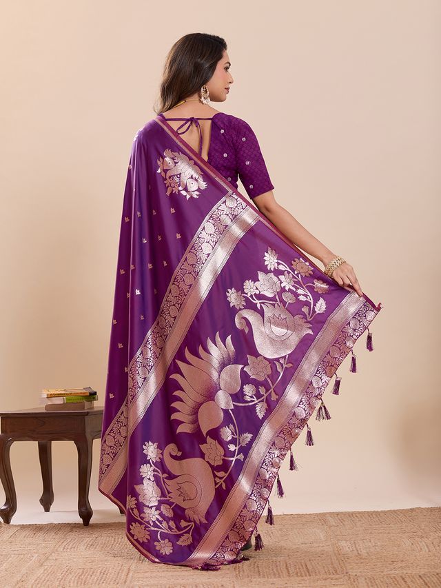 Purple Color Soft Silk Fabric Woven Jari Designer Partywear Saree