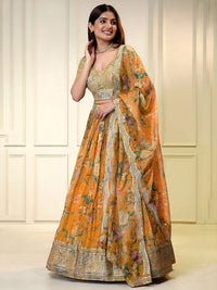Orange Color Organza Fabric Designer Bollywood Looks Lehenga Choli