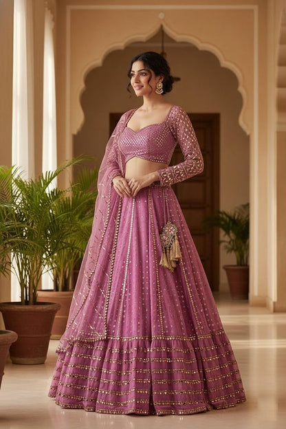 Embroidered Wedding Lehenga Set for Women HKV-003380 PINK