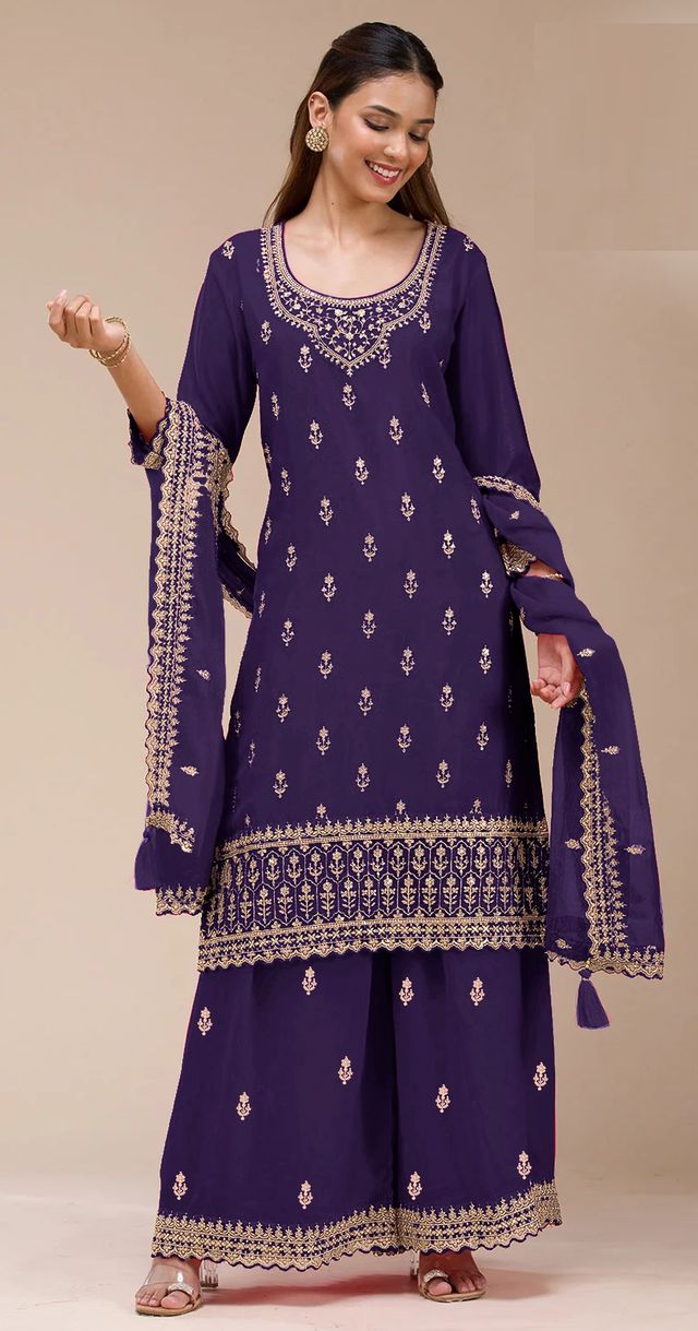Beautiful Embroidered Georgette Fabric Palazzo Dress