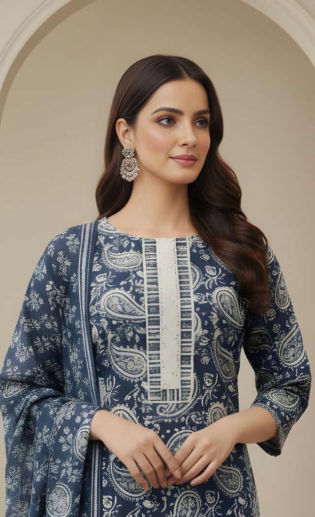 Teal Color Cotton Fabric Stylish And Trendy Kurta Set For Ethnic Girls