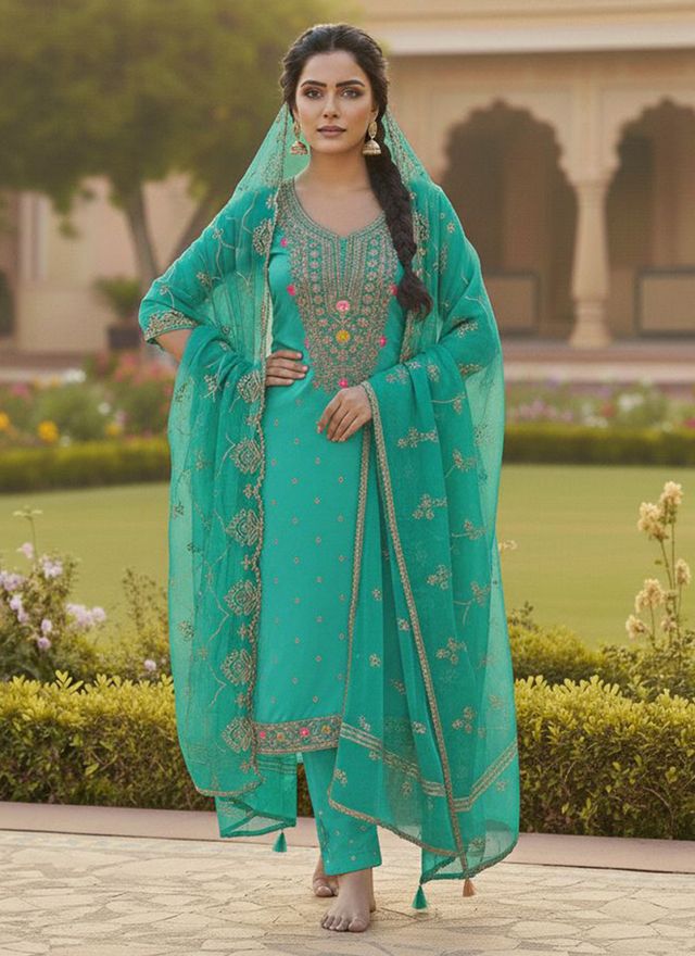 Chanderi Butti Fabric Beautiful Embroidered Suit