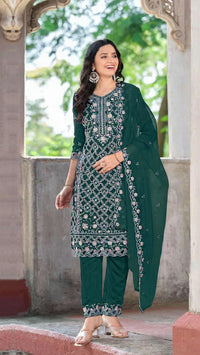 Green Chiffon Semi Stitched Suit with Embroidered Sequence Work