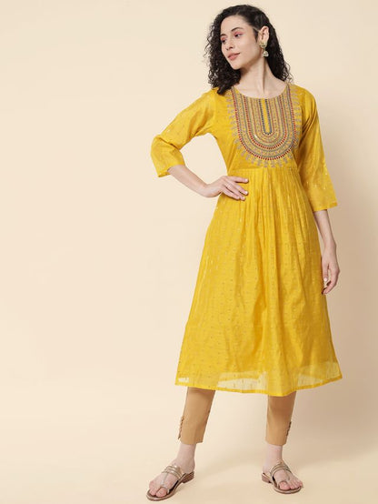 Yellow Color Chanderi Modal Fabric With Beautiful Embroidered Work Fancy Looks