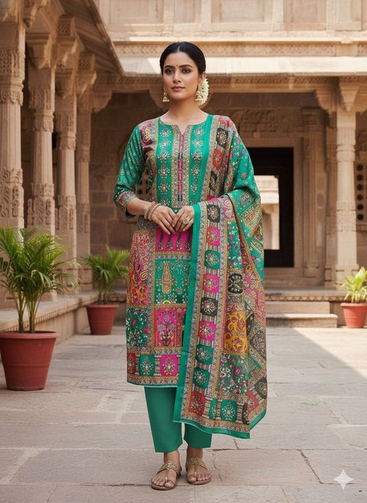 Rama Color Chinon Fabric Designer Printed Ethnic Ceremonial Suit