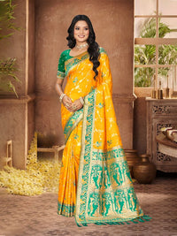 Yellow Color Silk Fabric Woven Designer Ethnic Partywear Saree