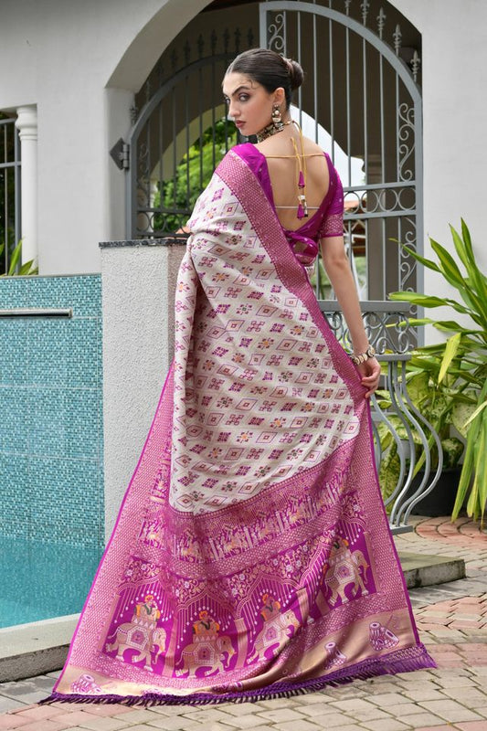 Magenta Color Beautiful Woven Designer Partywear Saree
