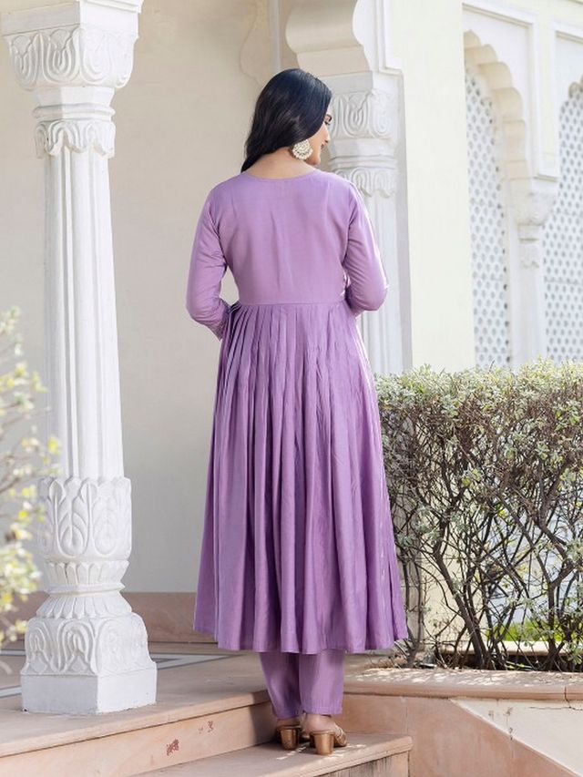 Lavender Color Rayon Fabric Designer Embroidery Work Graceful Partywear Suit