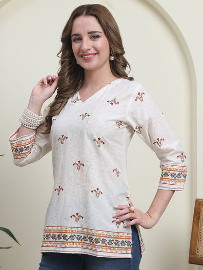 Red Color Cambric Cotton Fabric Designer Printed Formal Short Kurta