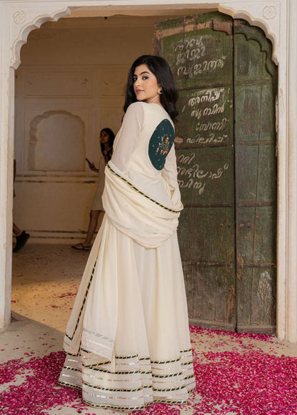 Off White Color Georgette Fabric Designer Embroidered Partywear Gown For Girlie Looks