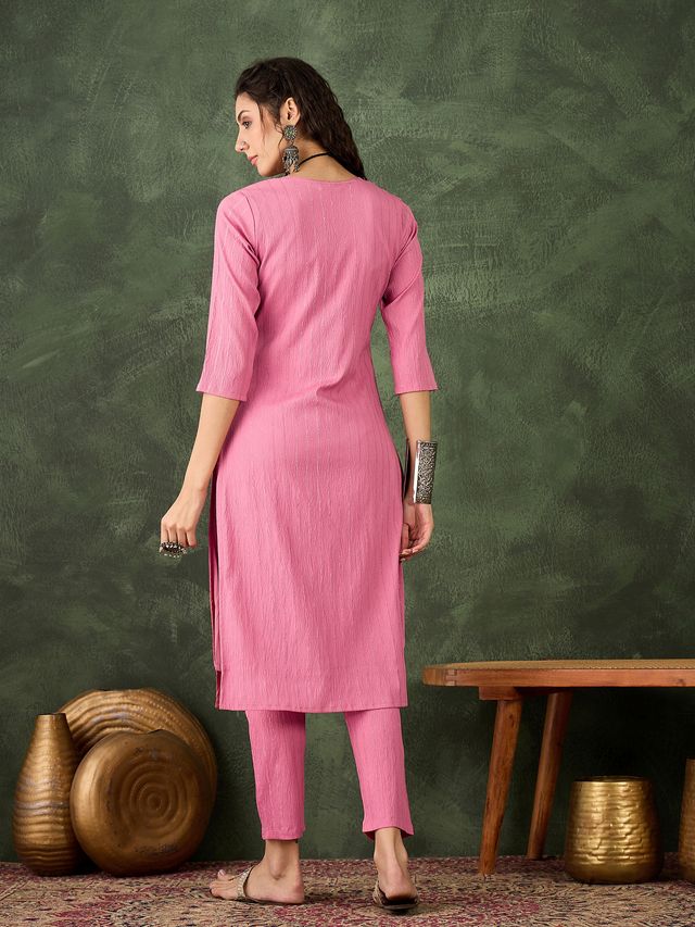 Pink Color Cotton Silk Blend Beautiful Stylish Tendy Top Bottom Set
