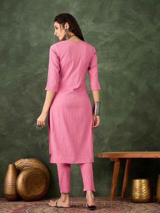 Pink Color Cotton Silk Blend Beautiful Stylish Tendy Top Bottom Set