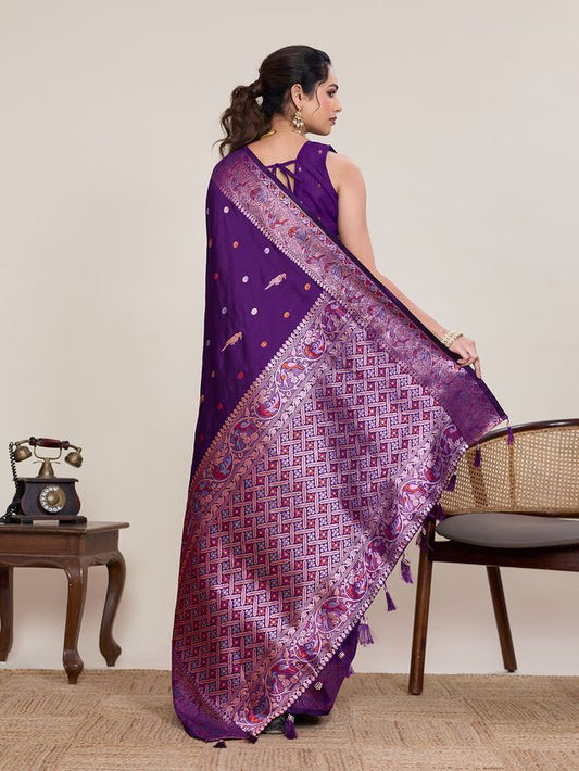 Violet Color Designer Woven Work Graceful Partywear Saree