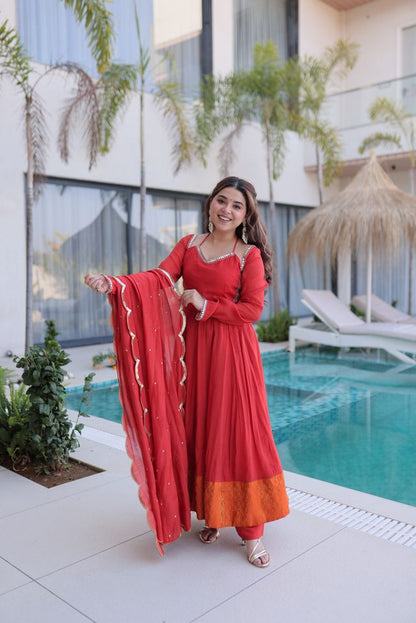 Rust Color Beautiful Mul Chanderi Fabric Stylish Ceremonial Attire