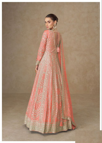 Light Orange Chinon Silk Gowns Full Size Free size Upto 42