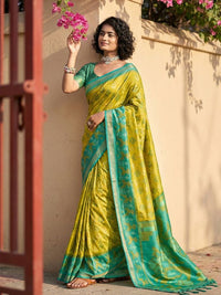 Mustrad Yellow Color Pochampalli Silk Saree With Graceful Woven Designer Looks