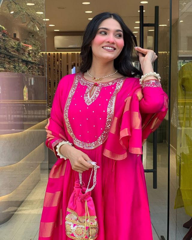Pink Color Ethnic Cotton Silk Fabric Readymade Kurta Set With Dupatta