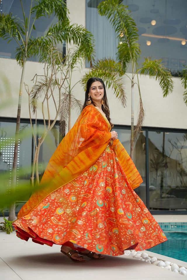 Festive gown collection with dupatta Orange