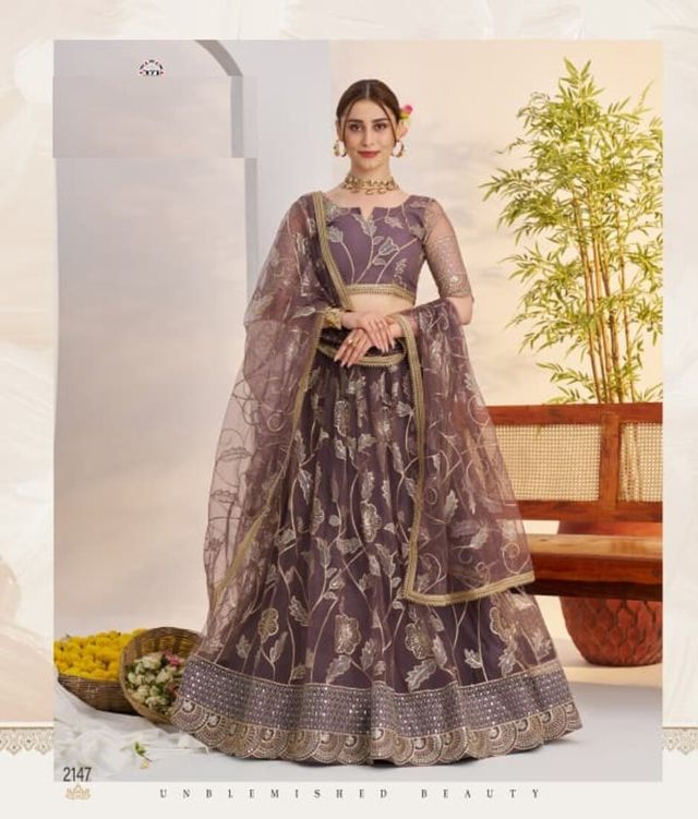 Light Onion Heavy Embroidery Net Semi Stitch A Line Lehenga With Blouse