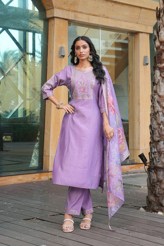 Purple Color Beautiful Cotton Silk Fabric Ceremonial Salwar Suit