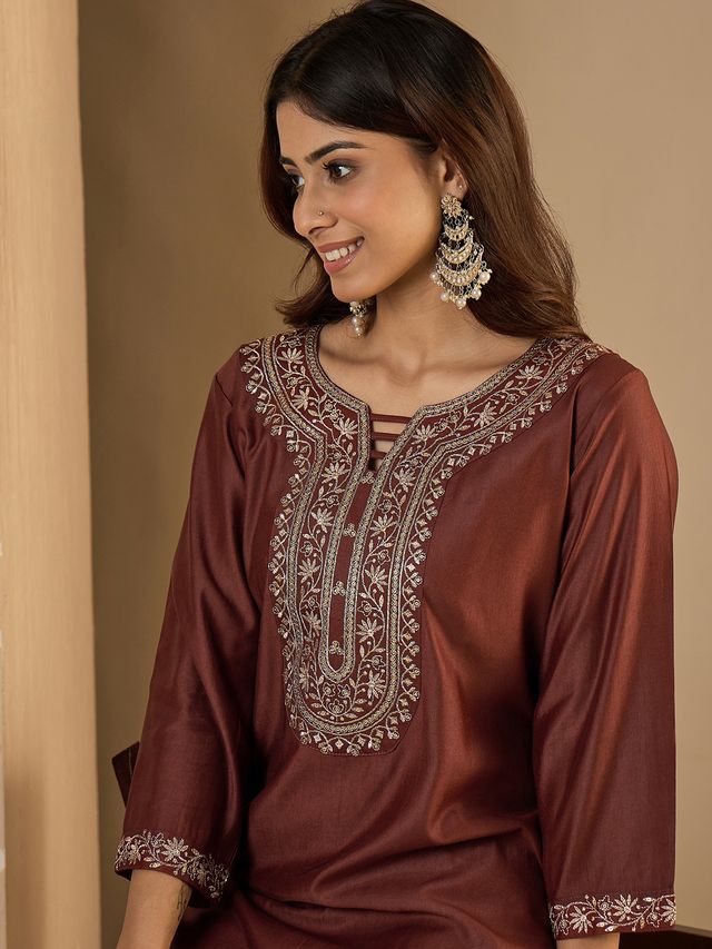 Brown Color Trendy Formal Looking Classy Ethnic Kurta For Girl