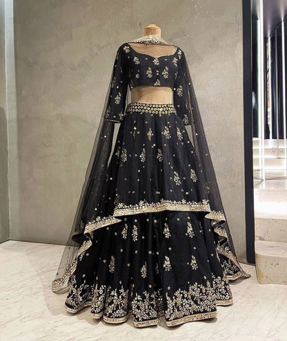 Turquoise Designer Lehenga with Dupatta – Indian Ethnic Wear HKV-003030 BLACK