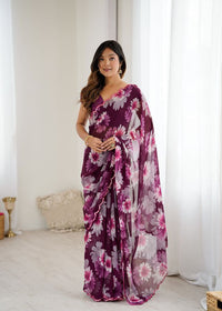 Purple Color Georgette Fabric Designer Printed Bollywood Style Saree