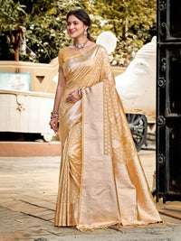Cream Color Assam Silk Fabric Woven Designer Saree For Party Looks