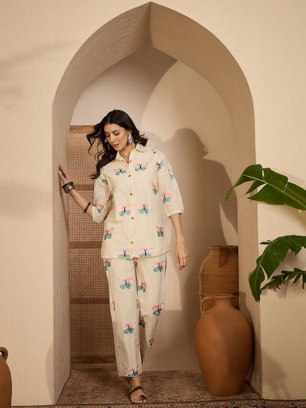 Beige Color Khadi Silk Fabric Designer Embroidered Co-ord Set 4147