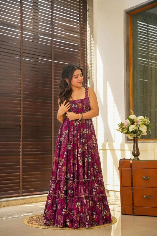 Party wear readymade muslin gown collection Marron