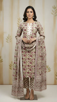 Beige Color Cotton Fabric Stylish And Trendy Kurta Set For Ethnic Girls