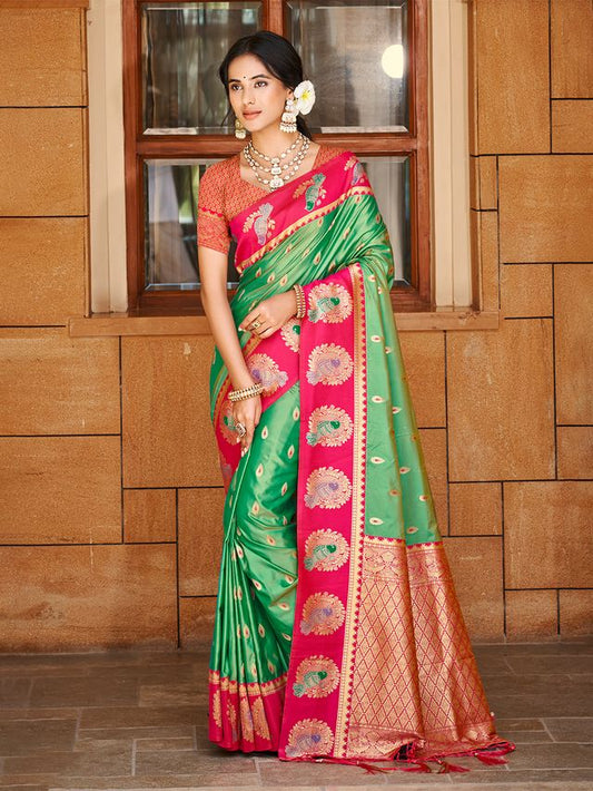 Green Color Ethnic Woven Designer Partywear Saree