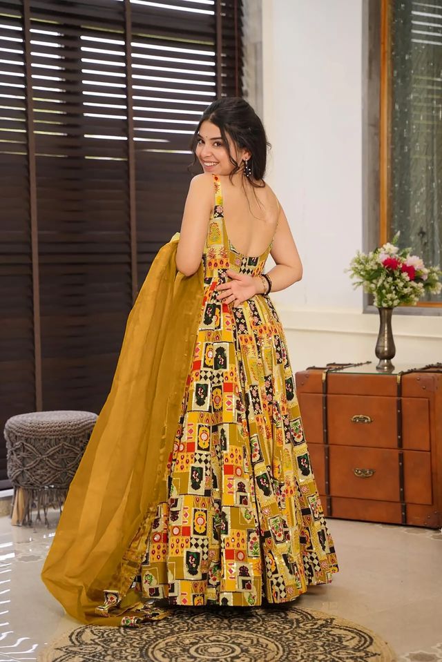 Festive gown collection with dupatta  Cream