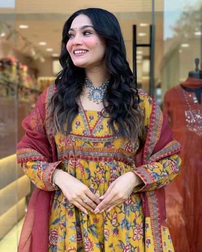 Yellow Color Beautiful Partywear Kurta Set With Dupatta For Stylish Looks