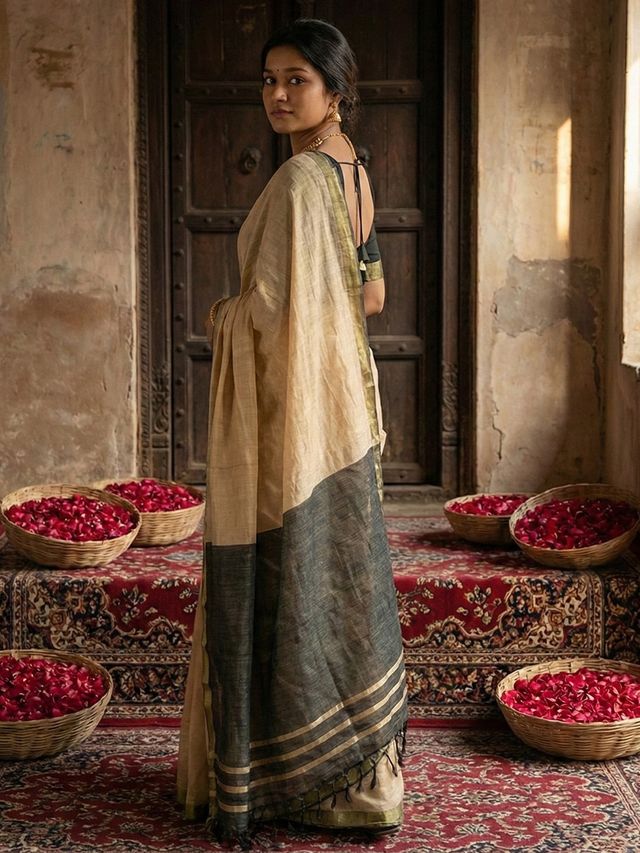 Beige Color Stylish Cotton Woven Designer Partywear Saree