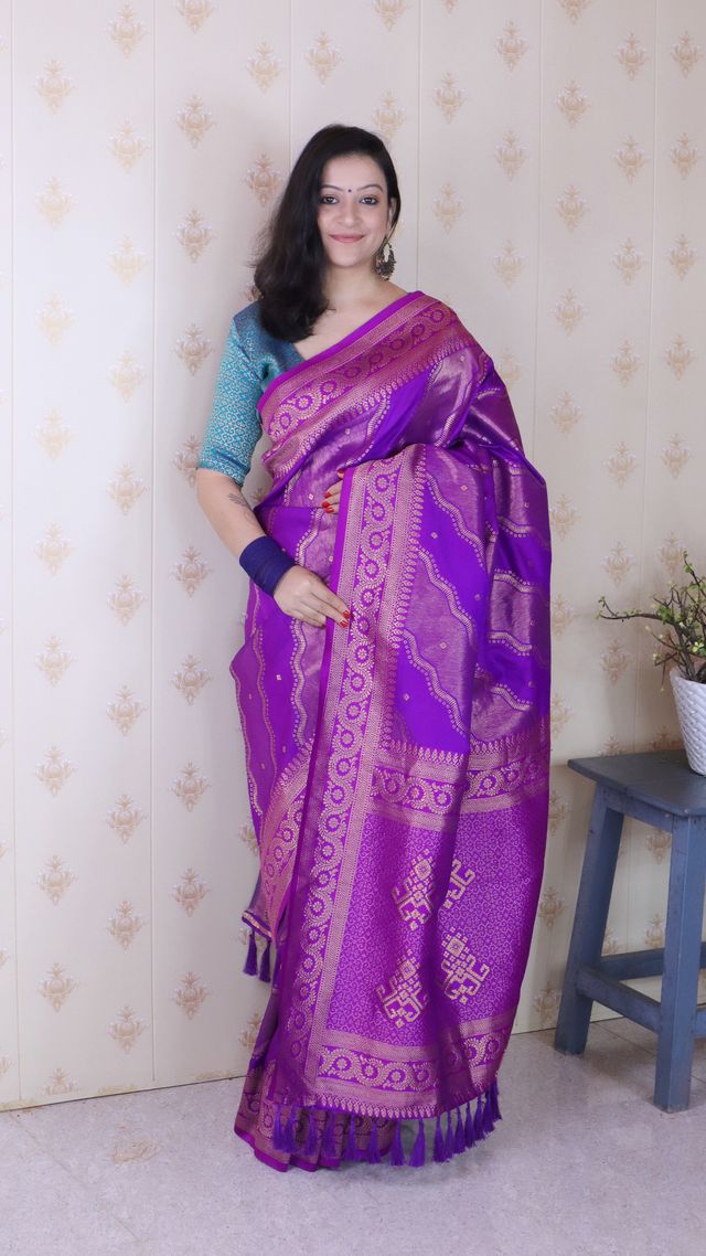 Purple Color Soft Silk Woven Jari Designer Ethnic Partywear Saree
