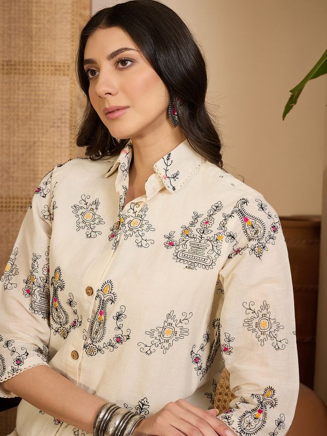 Beige Color Khadi Silk Fabric Designer Embroidered Co-ord Set 4144