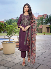 Wine Color Stylish Partywear Readymade Ethnic Suit