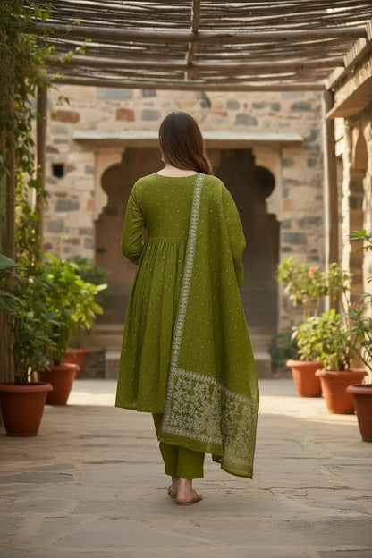 Women's Beautiful Cotton Fabric Embroidery Work Flared Anarkali Pant and Dupatta Set